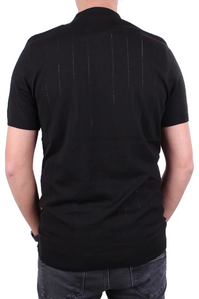 Dagoster DMG23-511228 Siyah Günlük Fermuarlı Polo Yaka Erkek Tişört - 4