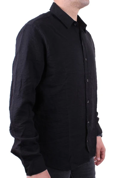 Dagoster DMG23-129627 Siyah  Günlük Normal Kalıp Uzun Kol Erkek Gömlek