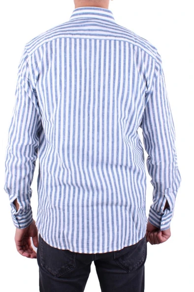 Twister 1905 Lacivert Çizgili Uzun Kol Günlük Pamuk Karışımlı Keten Erkek Gömlek - 4