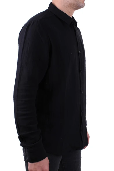 Dagoster DMG23-121362 Siyah Günlük Müslin Normal Kalıp Uzun Kol Erkek Gömlek