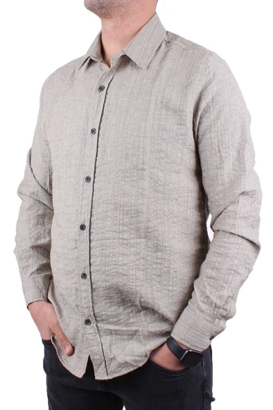 Dagoster DMG23-129627 Haki Günlük Normal Kalıp Uzun Kol Erkek Gömlek - 3