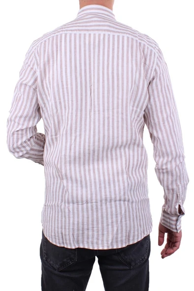 Twister 1905 Kahve Çizgili Uzun Kol Günlük Pamuk Karışımlı Keten Erkek Gömlek - 4