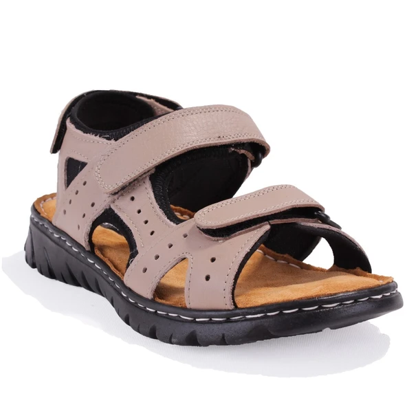 Dagoster DMA77-051 Bej Ortopedik Günlük Erkek Deri Sandalet