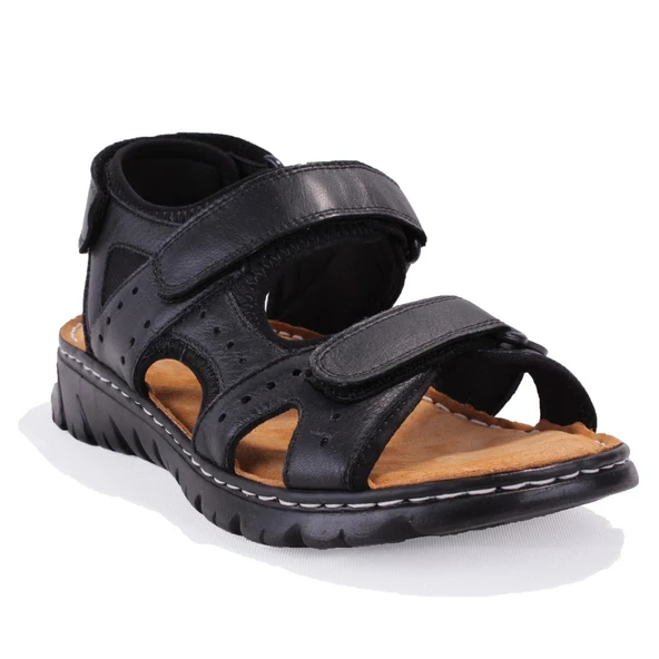 Dagoster DMA77-051  Siyah Ortopedik Günlük Erkek Deri Sandalet