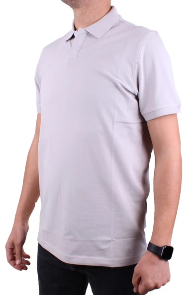 Dagoster DMG23-231319 Gri Günlük Yarım Patlı Pike Polo Yaka Erkek Tişört - 3