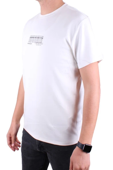 Dagoster DMG23-211676 Ekru Günlük Bisiklet Yaka Erkek Tişört - 3