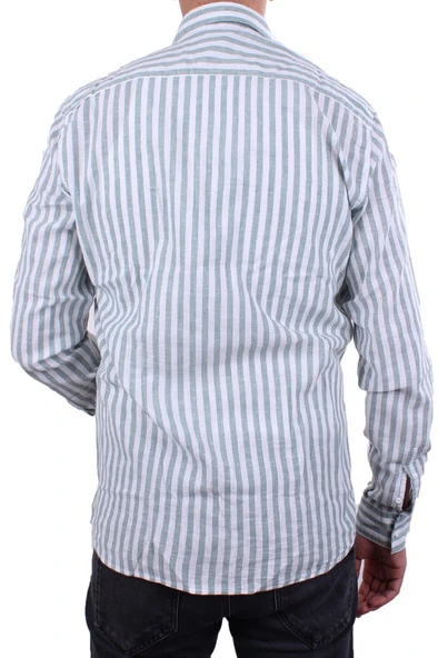 Twister 1905 Yeşil Çizgili Uzun Kol Günlük Pamuk Karışımlı Keten Erkek Gömlek - 4