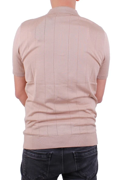 Dagoster DMG23-511228 Bej Günlük Fermuarlı Polo Yaka Erkek Tişört - 4