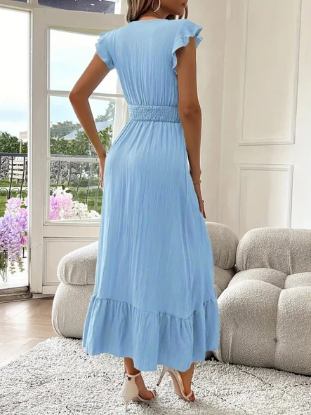 Lucky Life Kadın Kısa Kollu Kruvaze Yakalı Lucky Life Kadın Beli Lastikli Müslim Elbise ürün görseli 1