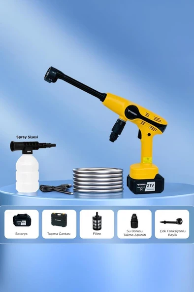 Torima D-015 Sarı Akülü Şarjlı Yüksek Basınçlı Oto Araba Bahçe Yıkama,Temizleme Su Tabancası - Resim 5