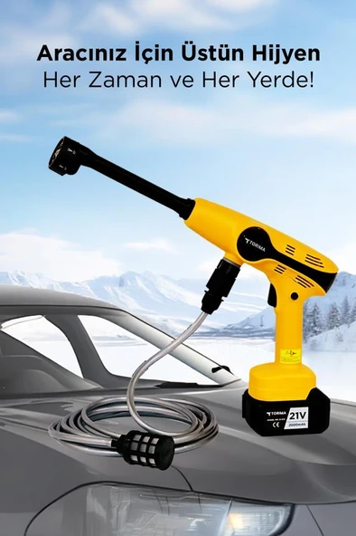 Torima D-015 Sarı Akülü Şarjlı Yüksek Basınçlı Oto Araba Bahçe Yıkama,Temizleme Su Tabancası - Resim 3