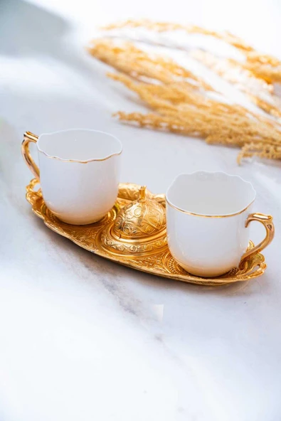 Acar 12406 Ayla 2 Kişilik Gold Tepsili Sunum Kahve Fincanı Takımı 90 ML