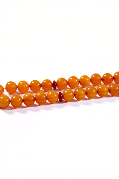 Küre Tane Şükrü Baba İmzalı Sıkma Kehribar Tesbih - 5