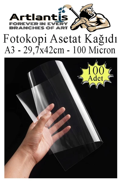 Asetat Kağıdı Pvc A3 100 Adet 100 Micron Fotokopi Asetatı Şeffaf A3 Kağıdı 29.7x42 Projektör Tepegöz