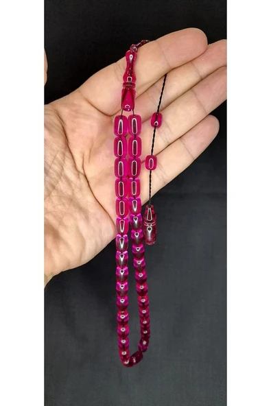 ATEŞ KEHRİBAR TESBİH PEMBE RENK KAPSÜL KESİM T-380