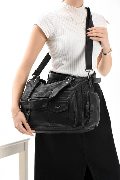 Y.S.Deri Kadın Omuz Çantası 2 Ana Bölme Çapraz Askılı Bayan Postacı Çantası 30*22 Cm Vegan Deri - 11