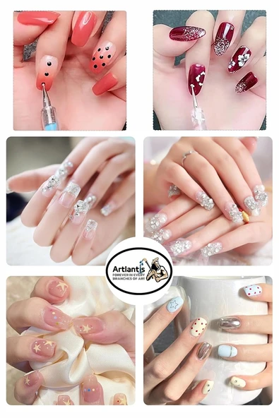 Silikon Tırnak Şekillendirme Kalemi 5 li 1 Paket Nail Art Metal Başlıklı Tırnak Süsleme Kalemi Nokta Boyama Modelleme - 5