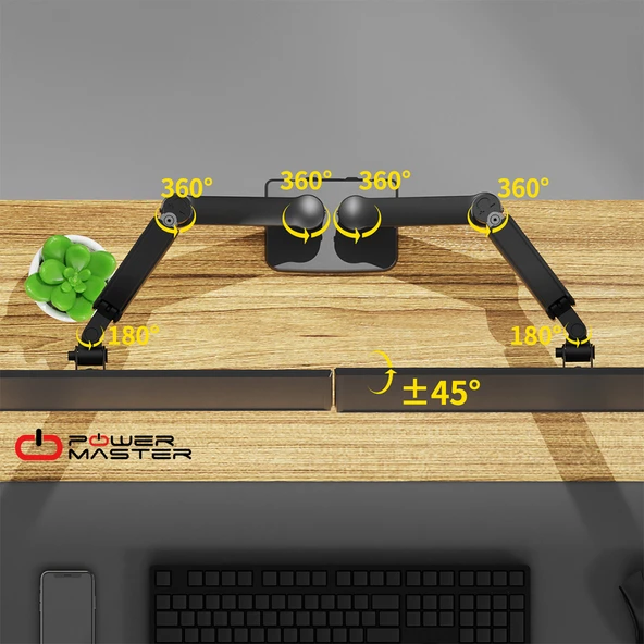 POWERMASTER PM-252D 13-32'' AMORTİSÖRLÜ STAND ÇİFT KOL LCD-LED MONİTÖR TUTUCU STAND ASKI APARATI - 6