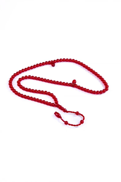 Küçük Boy 99'luk Kırmızı Ateş Kehribar Namaz Tesbihi