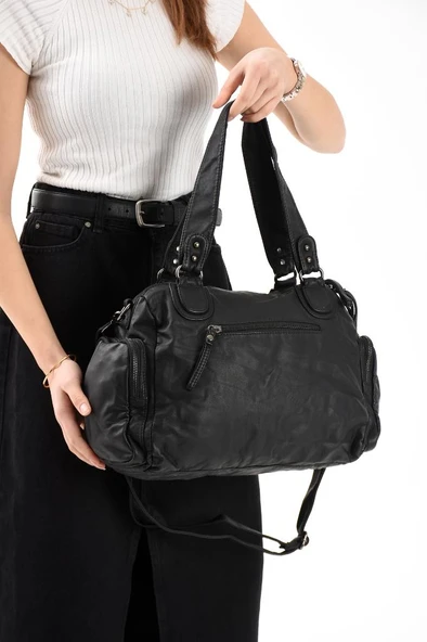 Y.S.Deri Kadın Omuz Çantası 2 Ana Bölme Çapraz Askılı Bayan Postacı Çantası 30*22 Cm Vegan Deri - 12