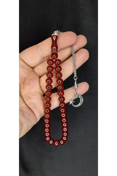 ÇUBUK KEHRİBAR TESBİH KAHVERENGİ RENK KÜRE KESİM T-388