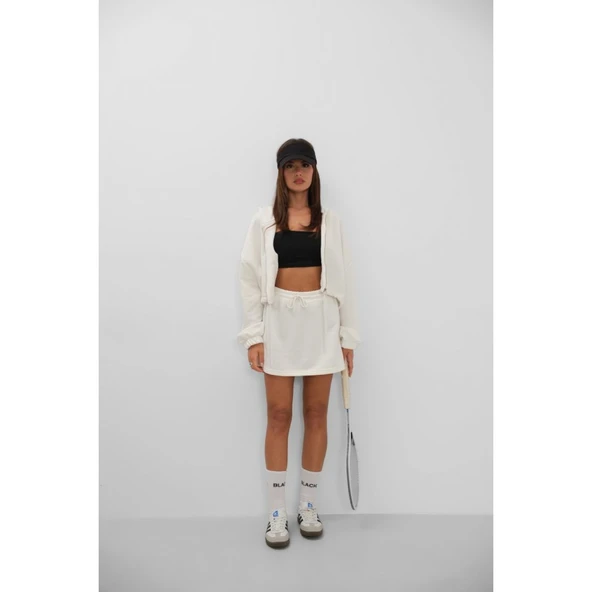 Lucky Life Kadın Beli Lastikli Fermuarlı Sweatshirt