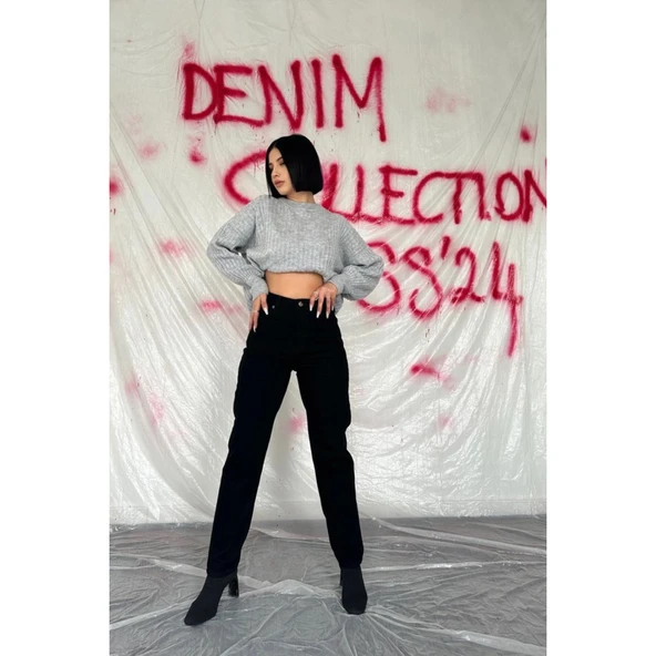 Siyah Boru Paça Jeans Pantolon - 2