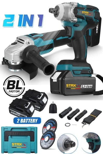 Çantalı 2li SüperTurbo BL Motor Şarjlı Taşlama Spiral Şarjlı Somun Sıkma Sökme Setli 58VF 2000Ah - 2