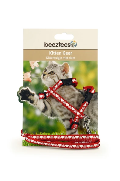 Beeztees Yavru Kedi Göğüs Tasması ve Gezdirme Kayışı 120cm, Kırmızı, 16-25cm Boyun, 23-36cm Göğüs - Resim 2