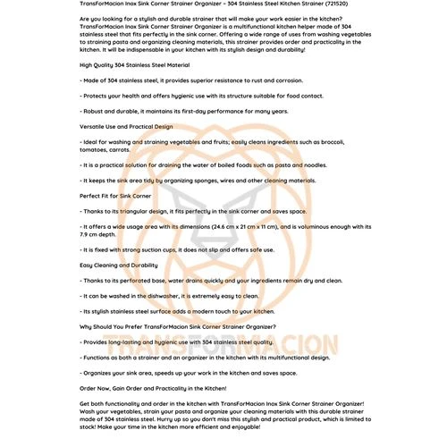 ModaCar Inox Lavabo Köşe Süzgeci Organizer 304 Paslanmaz Çelik - 8