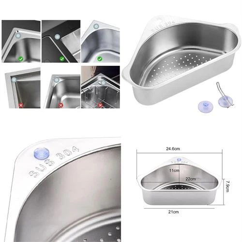 ModaCar Inox Lavabo Köşe Süzgeci Organizer 304 Paslanmaz Çelik - 5