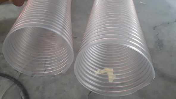 Poliüretan Bakır Telli Şeffaf Toz Talaş Emiş Hortum (İç Çap 120mm) (  Boy 5 Mt )  Pu 070 - 2