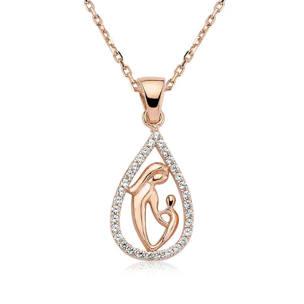 925 Ayar Gümüş Damla Anne Çocuk Kolyesi ürün görseli