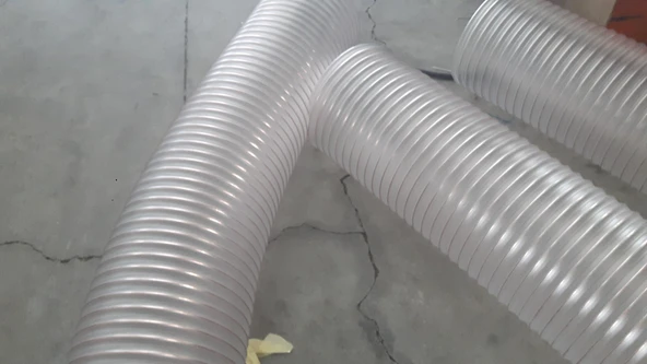 Poliüretan Bakır Telli Şeffaf Toz Talaş Emiş Hortum (İç Çap 120mm) (  Boy 5 Mt )  Pu 070 - 6
