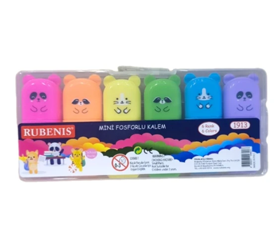 Rubenis Sevimli Ayı Mini Fosforlu Kalem Seti 6Lı - 3 paket