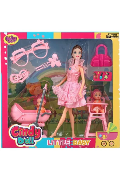Pusetli 12 Parçalı Mama Sandalyeli Bebek Seti Cindy Doll Little Baby