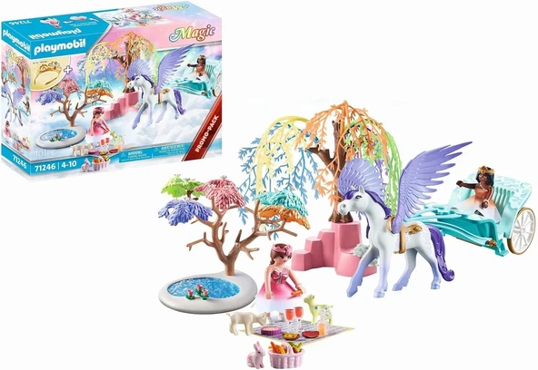 Playmobil Magic 71246 Pegasus Arabası ile Piknik, Büyük Çocuk Taçlı, 4 Yaşından Büyük Çocuklar İçin Oyuncak