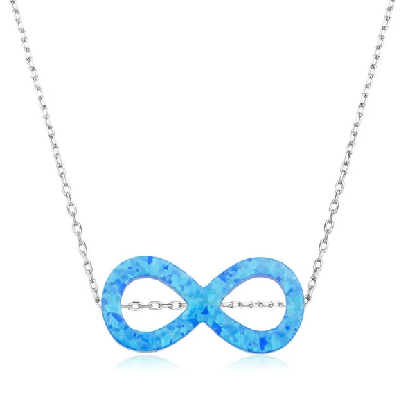 925 Ayar Gümüş Opal Taşlı Sonsuzluk Gümüş Kadın Kolye ürün görseli