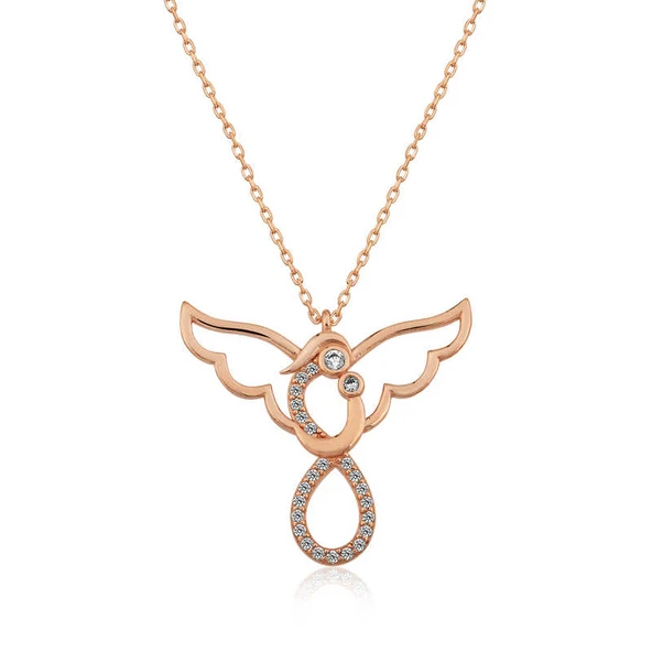 925 Ayar Gümüş Rose Melek Anne Ve Çocuk Kolye ürün görseli 1