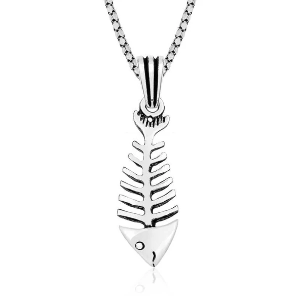 925 Ayar Gümüş Balık iskeleti Gümüş Kolye ürün görseli