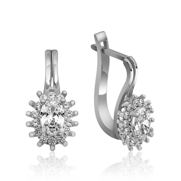 Gümüş Mengeçli Oval Kesim Küpe - 4