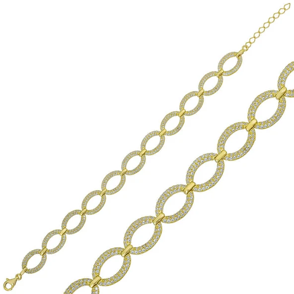 925 Ayar Gümüş Gold Oval Taşlı Bileklik - 2