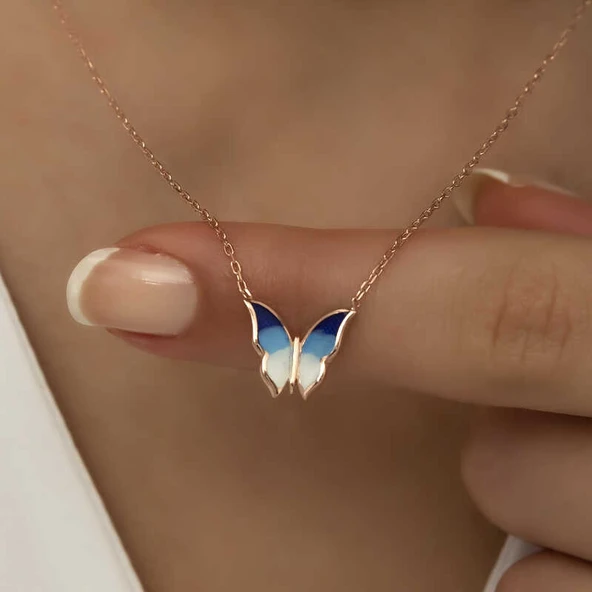 925 Ayar Gümüş Minimal Kelebek Bayan Gümüş Kolye - 4