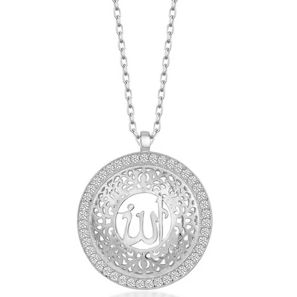 Gümüş Allah Yazılı Kadın Kolye - Resim 2