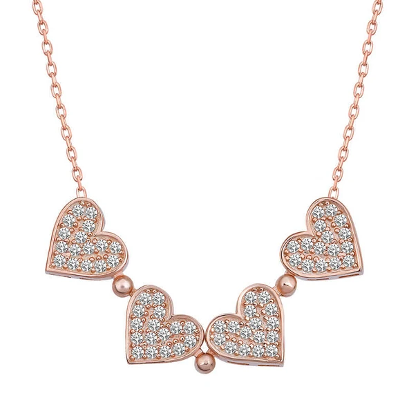 925 Ayar Gümüş Rose Kalpli Açılabilen Yonca Kadın Kolye - Resim 2