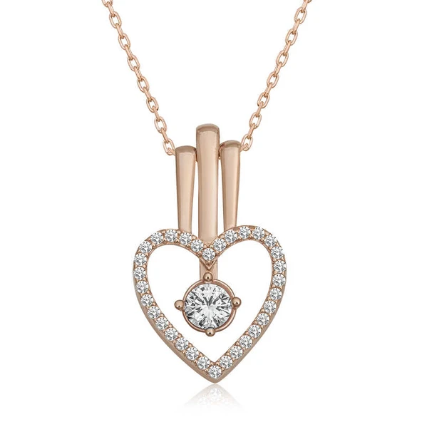 925 Ayar Gümüş Kalpli Tek Taş Kadın Gümüş Kolye ürün görseli