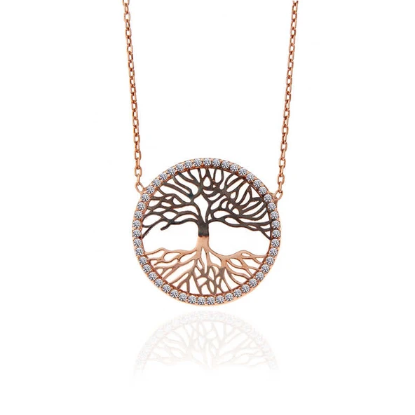 925 Ayar Gümüş Rose Hayat Ağacı Kadın Kolye - Resim 2