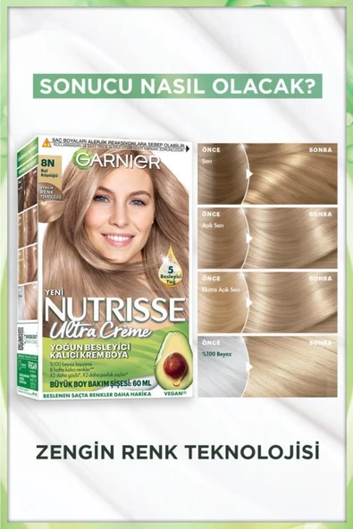 Garnier Nutrisse 8N Bal Köpüğü Yoğun Besleyici Kalıcı Krem Saç Boyası - 3