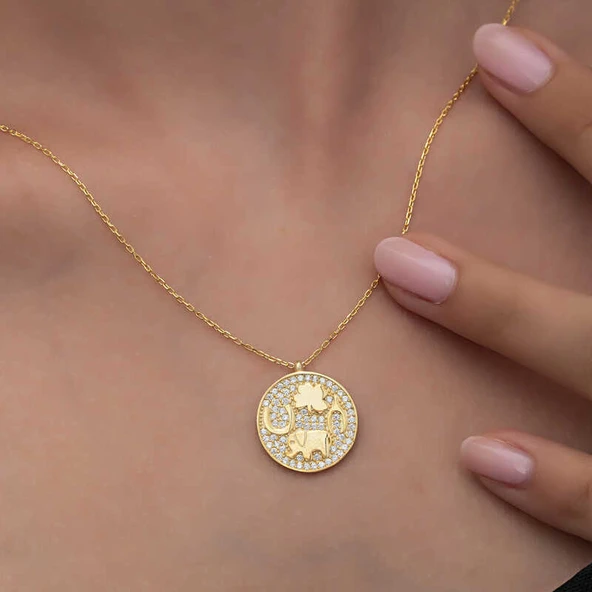 925 Ayar Gümüş Gold Fil Motifli Şans Kadın Kolye - 4