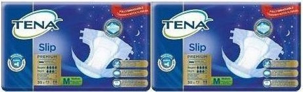 Tena Slip Premium Süper Night 7 damla Orta Boy Medium Belbantlı Hasta Bezi 30lu 2 paket / 60 adet